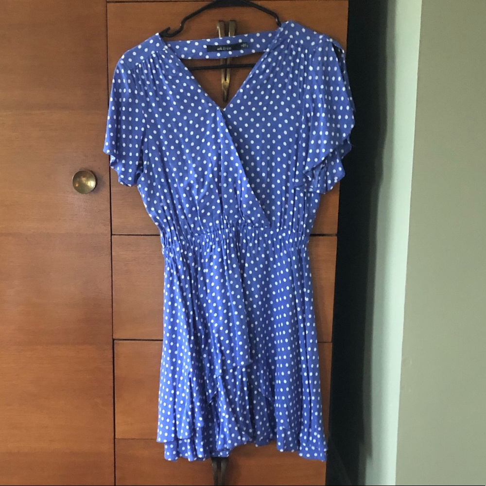 Ark & Co cornflower blue polka dot dress